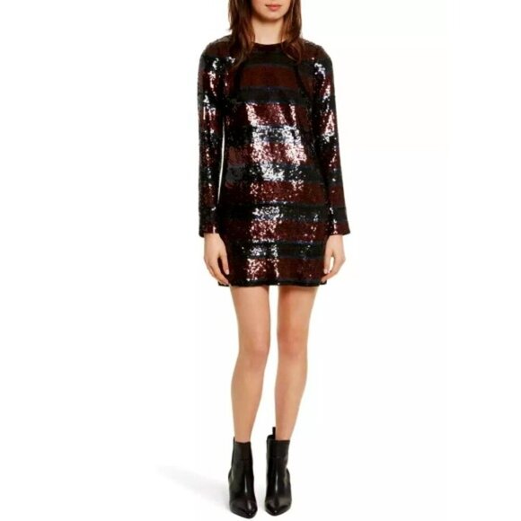 Veronica Beard 'Breakers' Wide-Stripe Sequin Dress, Dark Red/Black